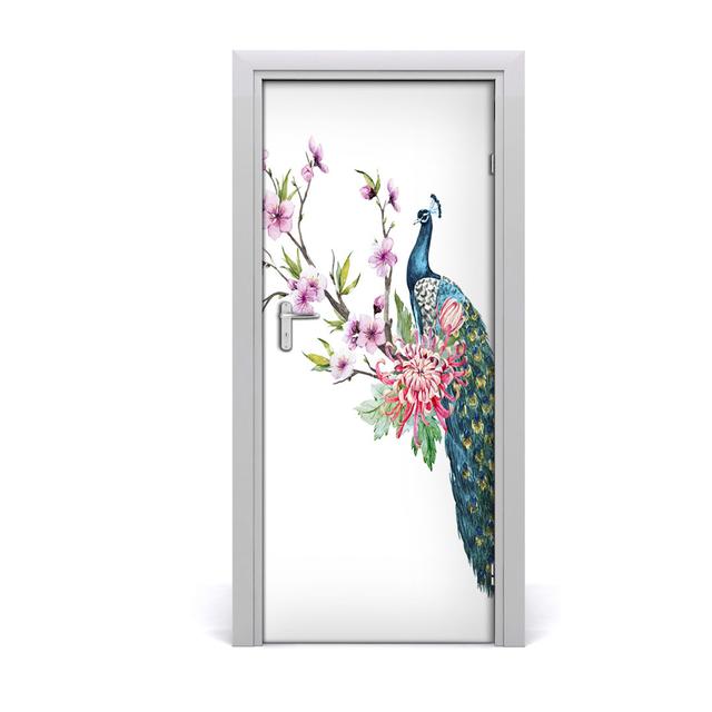 Peacock and Flowers Door Sticker Latitude Vive Size: 205cm H x 85cm W on Productcaster.