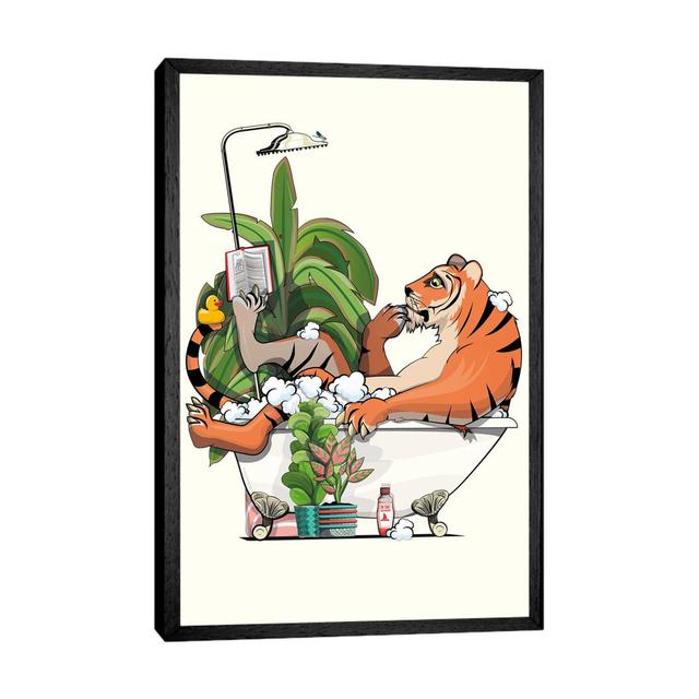 Tiger Reading A Book In The Bath by WyattDesign - Gallery-Wrapped Canvas Giclée on Canvas Bloomsbury Market Size: 101.6cm H x 66.04cm W x 3.81cm D, Fo on Productcaster.