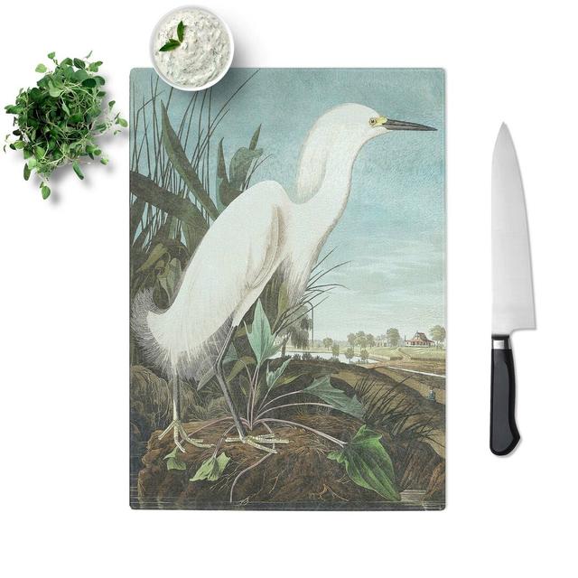 Tempered Glass Snowy Heron by John James Audubon Chopping Board East Urban Home Size: 28.5 cm W x 20 cm L on Productcaster.