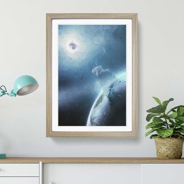 Astronaut by the Moon in Abstract - Picture Frame Painting Print on MDF East Urban Home Size: 65cm H x 48cm W x 2cm D, Frame Option: Oak Framed on Productcaster.