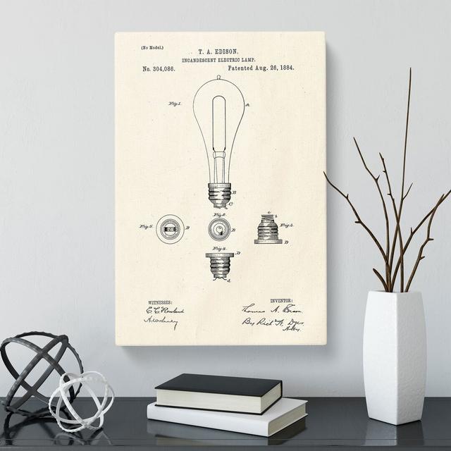 Light Bulb Patent - Wrapped Canvas Graphic Art East Urban Home Size: 60cm H x 40cm W x 3cm D on Productcaster.