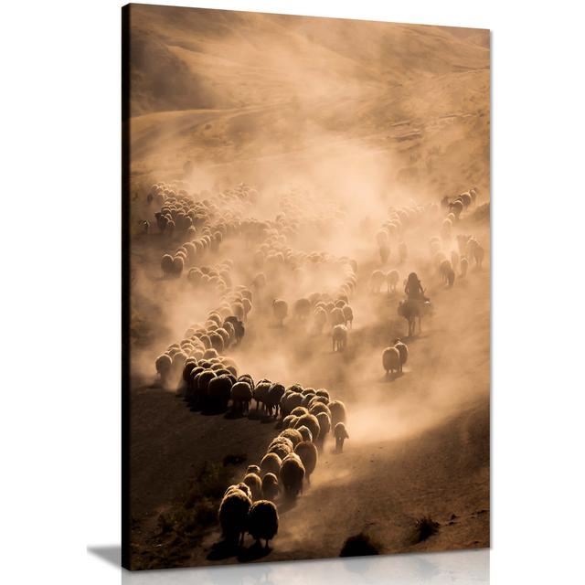 Panther Print Fine Art Prints Shepherd Herd Down The Misty Fields Artistic Framed Canvas Print, Pictures For Home Walls, Bedroom, Living Room & Bathro on Productcaster.