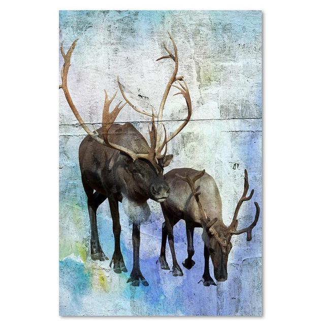 Leinwandbild Deer and Reindeer Retro Style Alpen Home Größe: 90 cm H x 60 cm B on Productcaster.