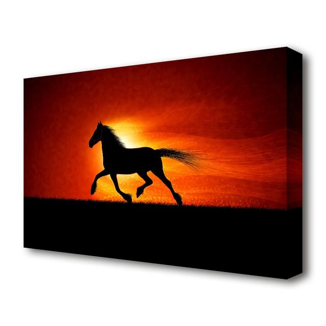 Running Horse Sunset Blaze Wild Life - Wrapped Canvas Graphic Art Print East Urban Home Size: 81.3 cm H x 121.9 cm W on Productcaster.