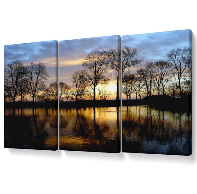 Woodland Lake at First Light - 3 Piece Wrapped Canvas Graphic Art Ebern Designs Size: 50.8cm H x 106.6cm W on Productcaster.