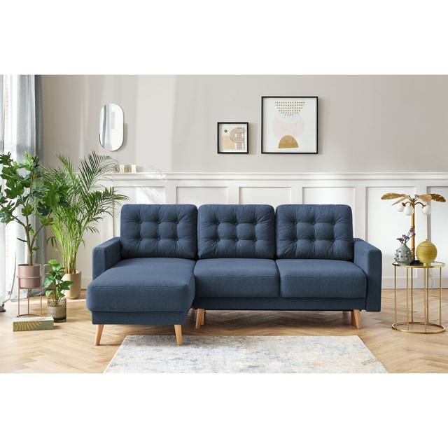 Ecksofa Rimini mit Bettfunktion Bobochic Paris Ausrichtung: Links ausgerichtet, Polsterfarbe: Dunkelblau on Productcaster.