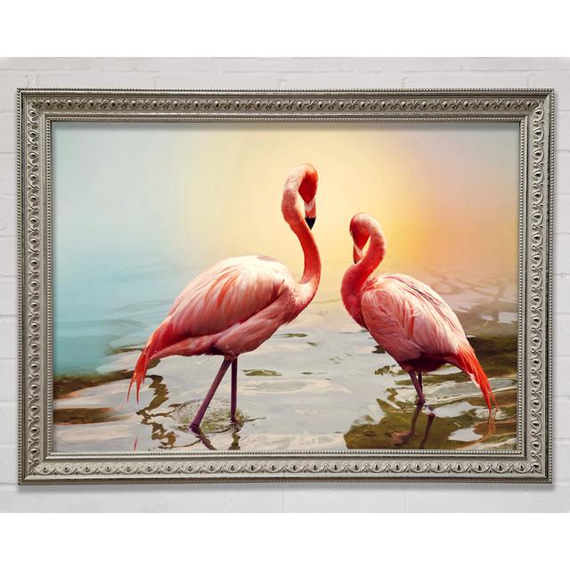 Flamingo Sunset Framed Print 17 Stories Format: Silver Framed Paper, Size: 84.1cm H x 118.9cm W x 3cm D on Productcaster.