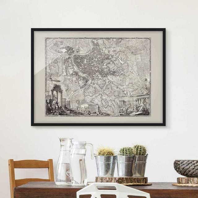 Vintage City Map Rome - Picture Frame Graphic Art Williston Forge Frame Option: Black, Size: 70cm H x 100cm W x 2cm D on Productcaster.