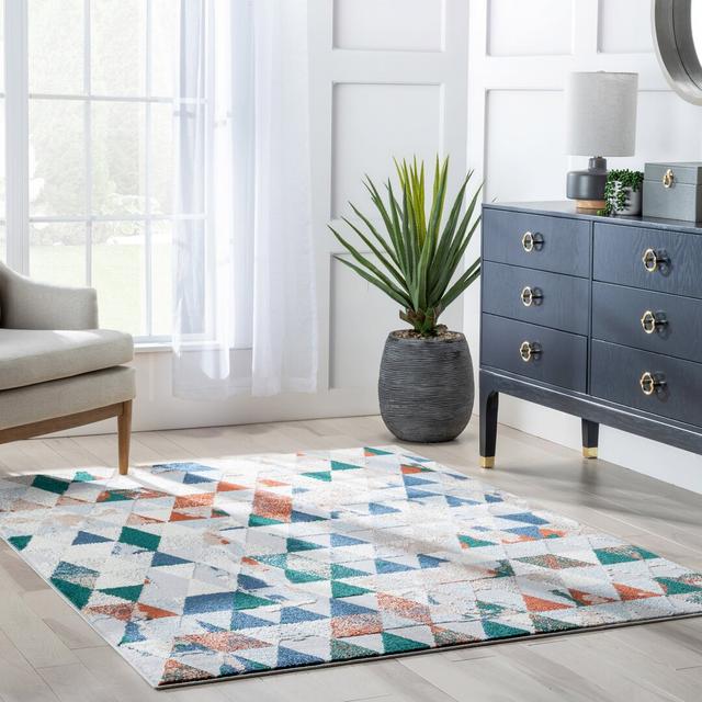 Leona Geometric Power Loom Grey/Blue/Green/Pink Area Rug Well Woven Rug Size: Rectangle 160 x 220cm on Productcaster.