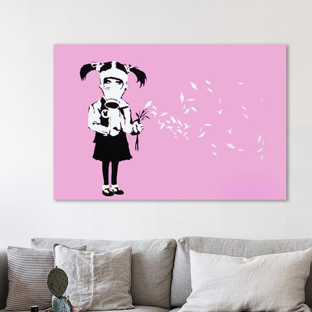 Gas Mask Girl Pink by Banksy - Wrapped Canvas Graphic Art Print East Urban Home Size: 41cm H x 61cm W x 4cm D on Productcaster.