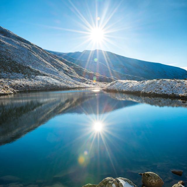 Blue Lake In The Mountains by Dovapi - Wrapped Canvas Print Alpen Home Size: 91cm H x 91cm W on Productcaster.