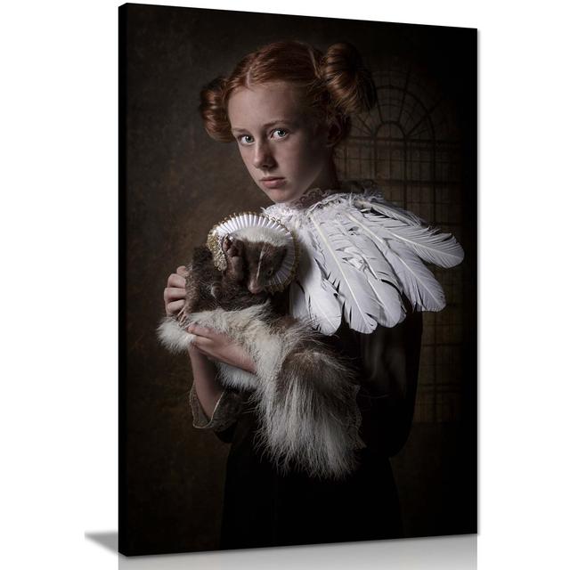 Panther Print Fine Art Prints Lady In Feather Collar Medieval Portrait Artistic Framed Canvas Print, Pictures For Home Walls, Bedroom, Living Room & B on Productcaster.