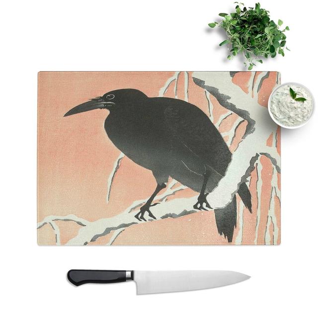 Tempered Glass Crow upon a Snowy Branch Chopping Board East Urban Home Size: 28.5 cm W x 20 cm L on Productcaster.