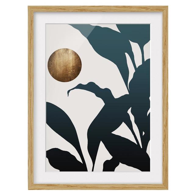 Golden Moon in the Jungle - Picture Frame Graphic Art Marlow Home Co. Size: 100cm H x 70cm W x 2cm D, Frame Option: Brown Framed on Productcaster.