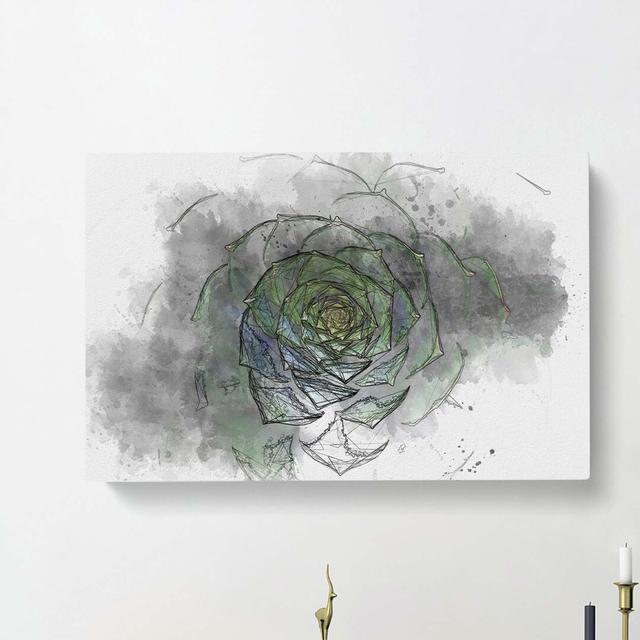 Dark Green Succulent Plant in Abstract - Wrapped Canvas Graphic Art Print East Urban Home Size: 35cm H x 50cm W x 3cm D on Productcaster.