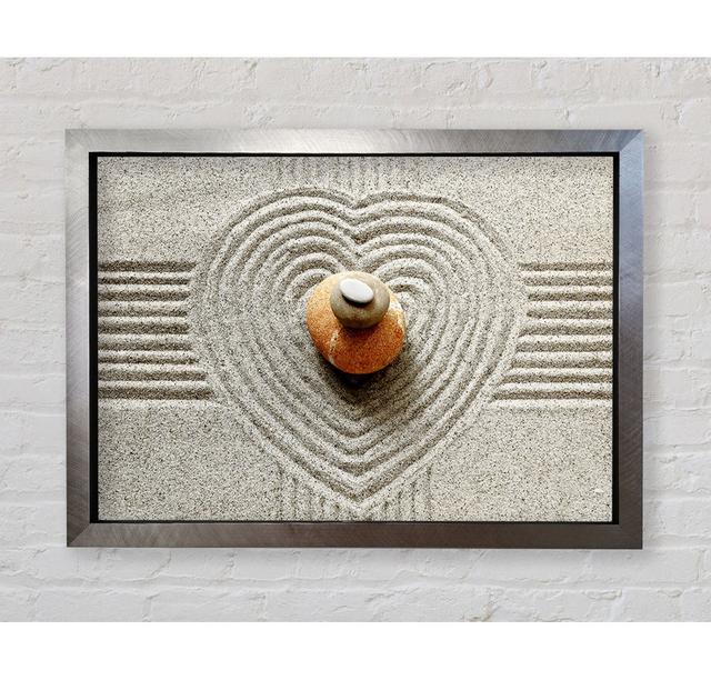 Gerahmtes Leinwandbild Love Heart Sand Stone Brayden Studio Farbe: Weiß, Größe: 42,1 cm H x 59,7 cm B x 3,4 cm T, Format: Poster mit silberfarbenem Ra on Productcaster.