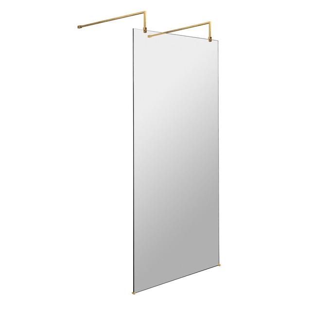 Brushed Brass Wetroom Screens Frameless Wet Room Glass Screens with Clear Glass Hudson Reed Size: 195cm H x 90cm W on Productcaster.