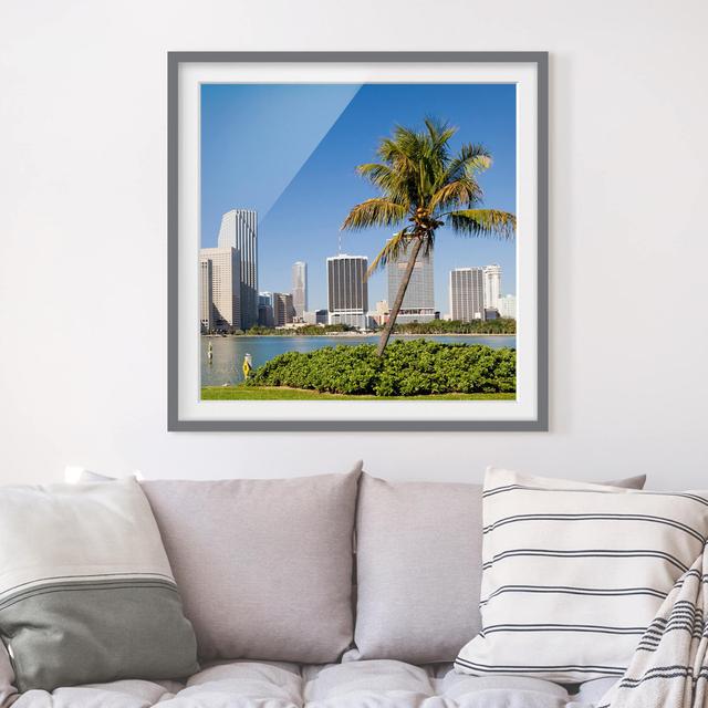 Gerahmtes Poster Miami Beach Skyline East Urban Home Rahmenauswahl: Mattgrau, Größe: 30 cm H x 30 cm B on Productcaster.