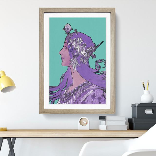 Purple Zodiac by Alphonse Mucha - Picture Frame Graphic Art on Wood East Urban Home Frame Option: Oak Framed, Size: 65cm H x 48cm W x 2cm D on Productcaster.