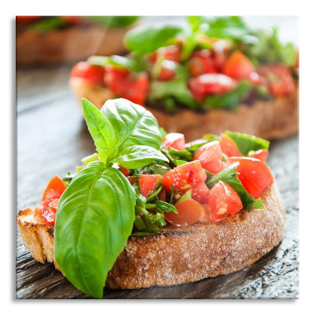 Delicious Tomato Bushetta - No Frame Print on Glass Brayden Studio Size: 80cm H x 80cm W x 0.4cm D on Productcaster.