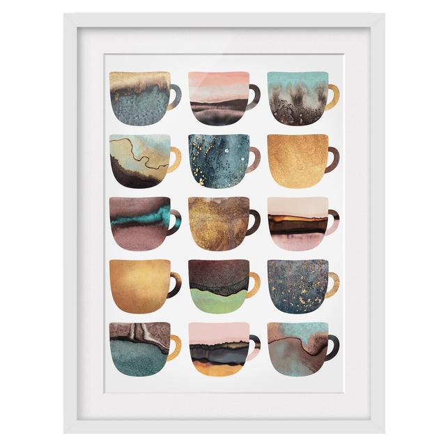 Colourful Coffee Cups with Gold - Picture Frame Graphic Art Rosalind Wheeler Size: 40cm H x 30cm W x 2cm D, Frame Option: White on Productcaster.