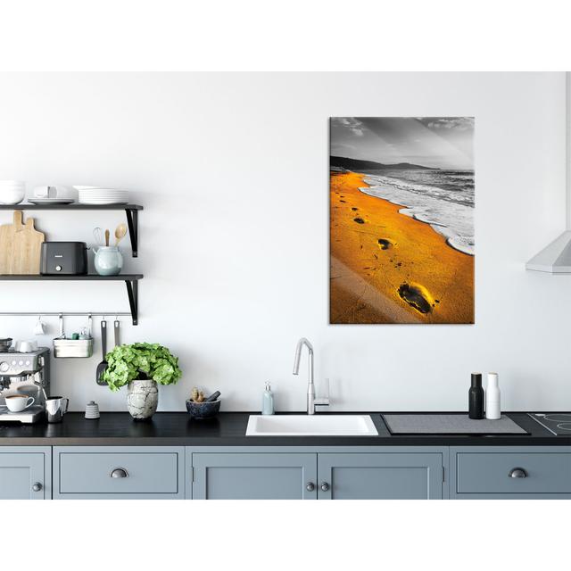 Glass picture | Mural on real glass Footprints in the Sand by the Sea | Incl. Suspension and spacers LF4948 Highland Dunes Size: 60cm H x 80cm W on Productcaster.