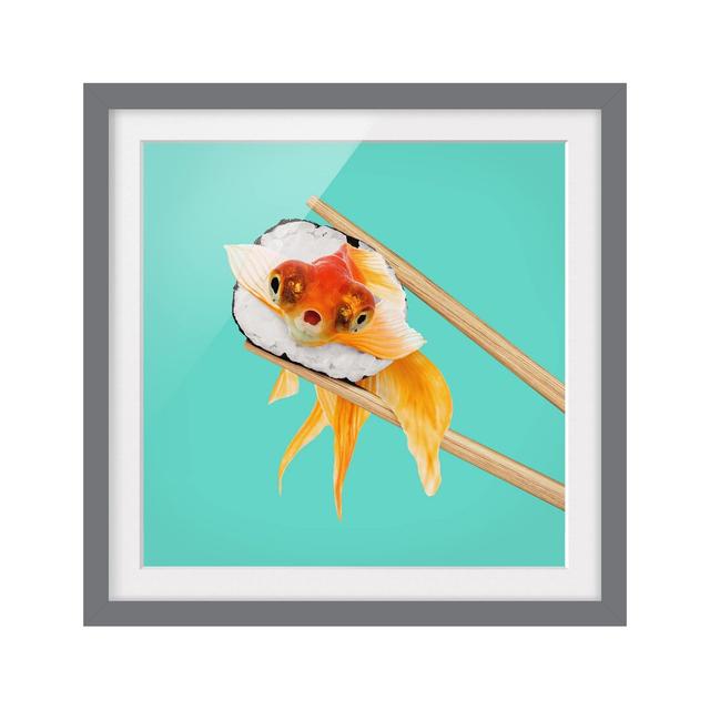 Picture With Frame - Jonas Loose - Sushi With Goldfish - Square 1:1 Happy Larry Size: 70cm H x 70cm W x 2cm D, Frame Option: Grey Framed on Productcaster.