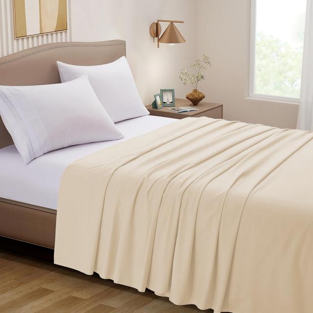 Super Soft Egyptian Cotton Brushed Flat Sheet 17 Stories Colour: Cream, Size: King on Productcaster.