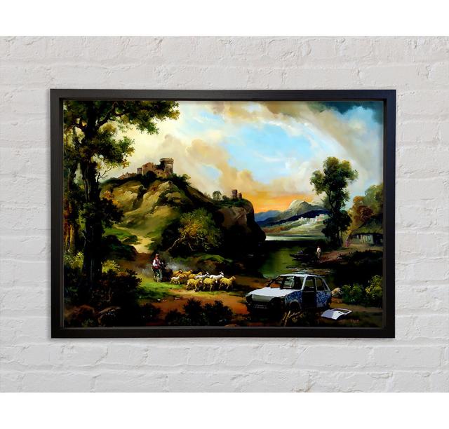 Countryside Junk Yard Framed Print Rosalind Wheeler Format: Black Framed Canvas, Size: 84.1cm H x 118.9cm W x 3.3cm D on Productcaster.