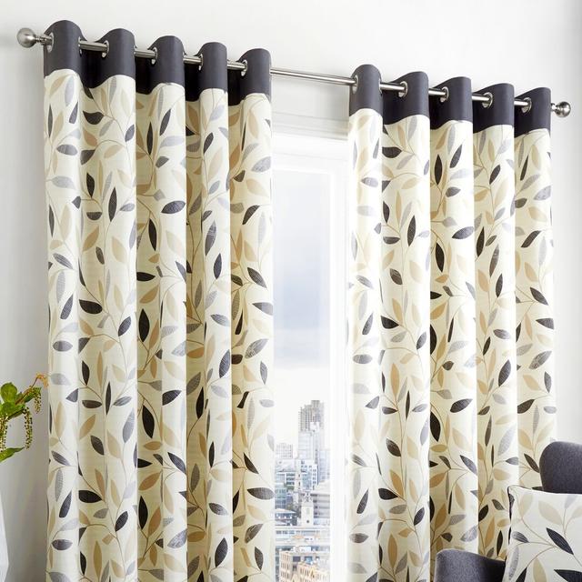 Eyelet Sheer Curtains (Set of 2) Fusion Colour: Charcoal, Panel Size: 168 W x 183 D cm on Productcaster.