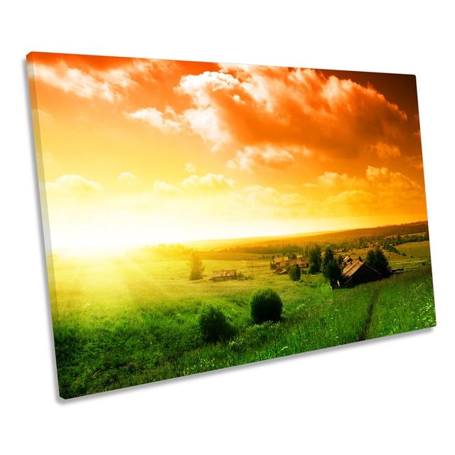 Sunset Landscape Countryside - Wrapped Canvas Art Prints Ebern Designs Size: 91.4cm H x 137.2cm W x 4cm D on Productcaster.