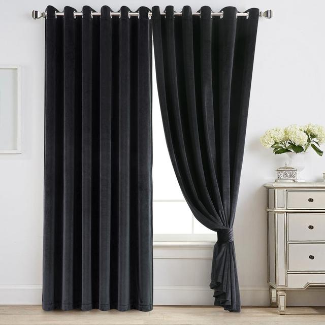 Gardine Reede mit Ösen, halbtransparent (Set of 2) Canora Grey Panel-Größe: 229 cm B x 229 cm T, Farbe: Schwarz on Productcaster.