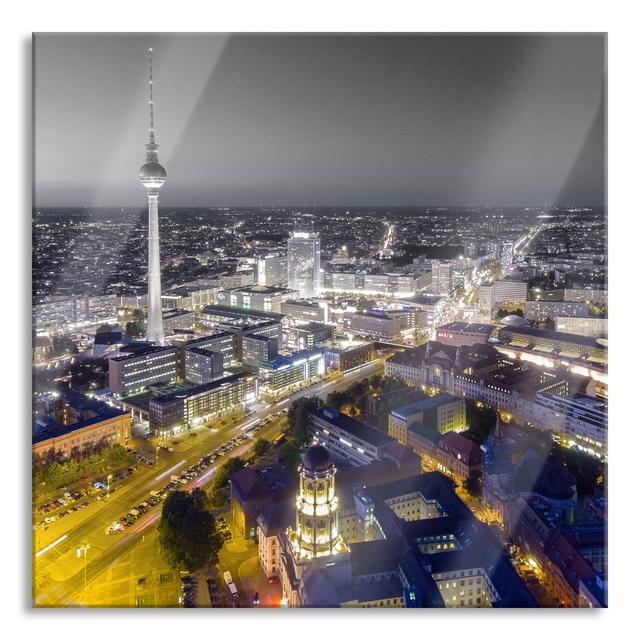 Ungerahmter Grafikdruck auf Glas "Berlin City Panorama" Ebern Designs Größe: 70 cm H x 70 cm B x 0,4 cm T on Productcaster.