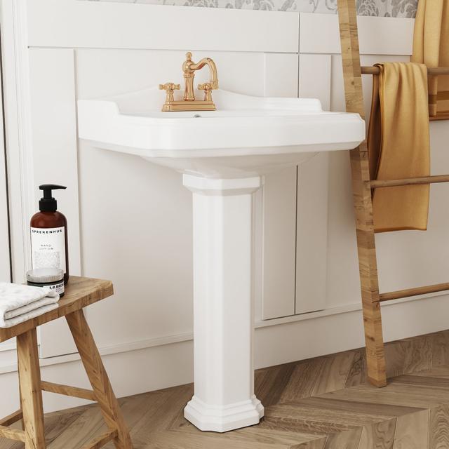 DeerValley 480mm White Vitreous China Rectangular Pedestal Basin Bathroom Sink with Overflow DeerValley on Productcaster.