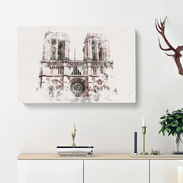 Notre Dame In Paris France Watercolour - Wrapped Canvas Print East Urban Home Size: 50cm H x 76cm W x 3cm D on Productcaster.