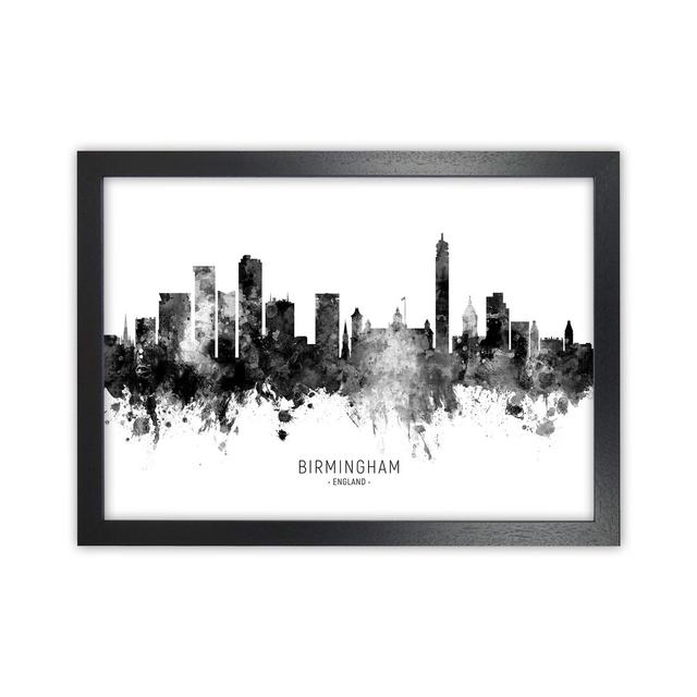 Birmingham England Skyline Black White City Name by Michael Tompsett - Graphic Art Print Latitude Run Size: 64cm H x 88cm W x 3cm D, Format: Black Fra on Productcaster.