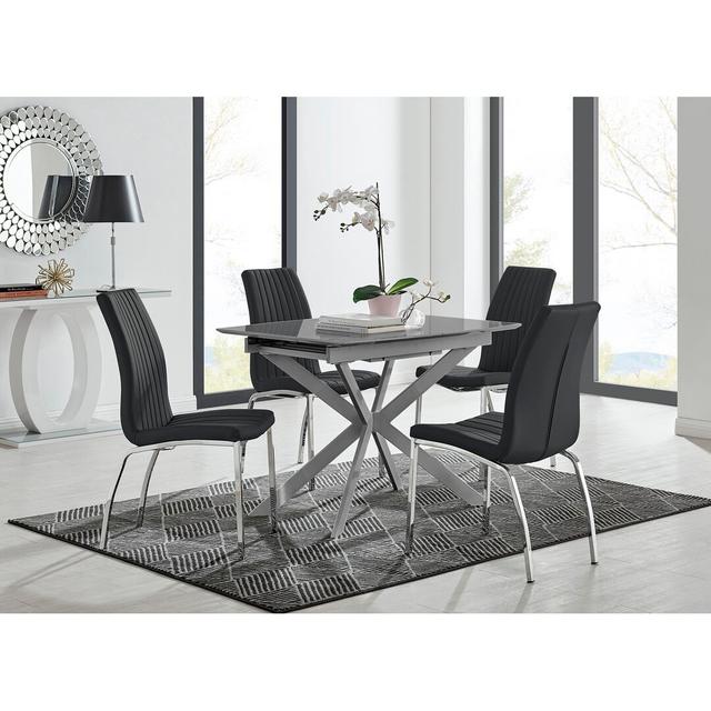 Eubanks Modern High Gloss Extendable Dining Table Set with x4 Luxury Faux Leather Dining Chairs Canora Grey Colour (Chair): Black, Size: H76 x L120 x on Productcaster.