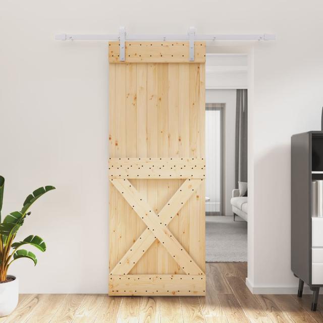 Vidaxl Sliding Door With Hardware Set 90X210 Cm Solid Wood Pine vidaXL on Productcaster.