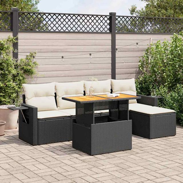 Vidaxl 6-Tlg. Garten-Sofagarnitur Mit Kissen Beige Poly Rattan House of Hampton Rahmenfarbe: Schwarz, Farbe des Kissens: Cremefarben on Productcaster.