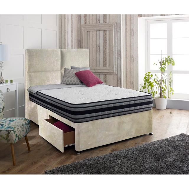 Inman Upholstered Divan Bed and Headboard Rosdorf Park Size: Super King (6'), Storage Type: No Drawer, Colour: Champagne on Productcaster.