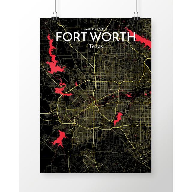 Fort Worth City Map - Unframed Graphic Art Print on Paper East Urban Home Size: 91.4cm H x 61cm W x 0.13cm D on Productcaster.