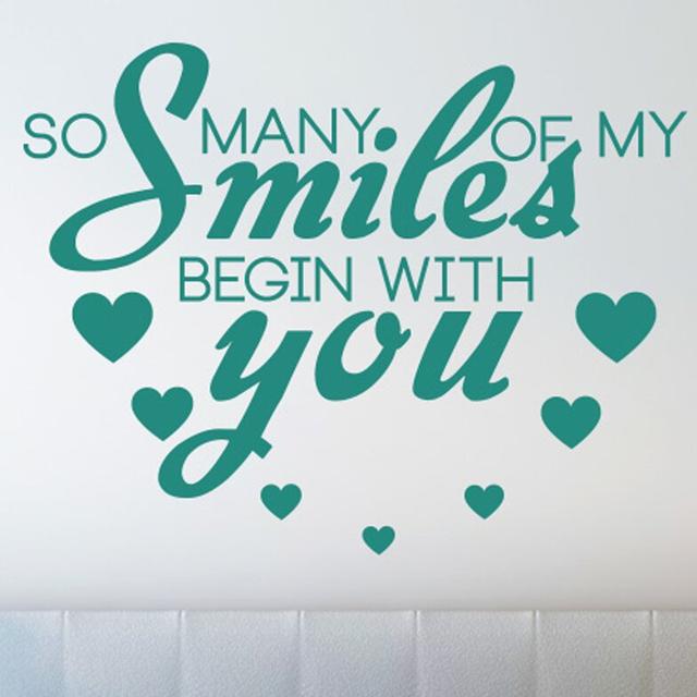 So Many Of My Smiles Begin With You Wall Sticker East Urban Home Size: Large, Colour: Aqua Green on Productcaster.