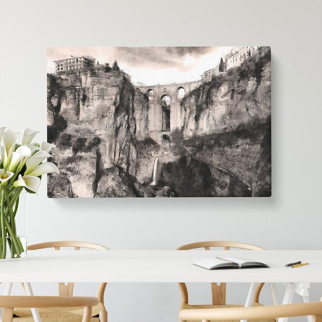 Puente Nuevo Bridge In Spain - Wrapped Canvas Print East Urban Home Size: 35cm H x 50cm W x 3cm D on Productcaster.