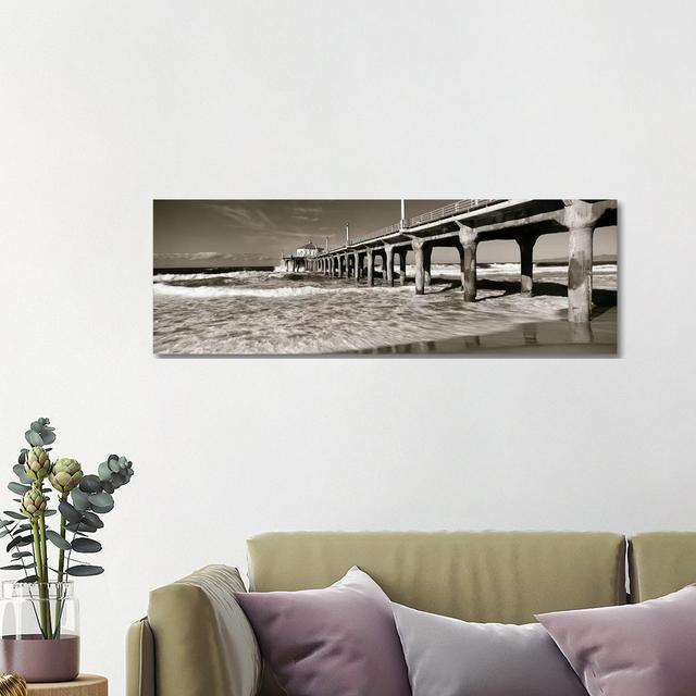 Low Angle View of a Pier, Manhattan Beach Pier, Manhattan Beach - Wrapped Canvas Panoramic Photograph Ebern Designs Size: 40.64cm H x 121.92cm W x 3.8 on Productcaster.