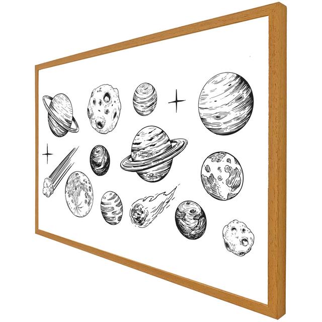 Calimesa Set Of Space Objects Planets, Stars - Single Picture Frame Art Prints ClassicLiving Size: 31cm H x 41cm W x 4cm D, Frame Option: Oak Framed on Productcaster.