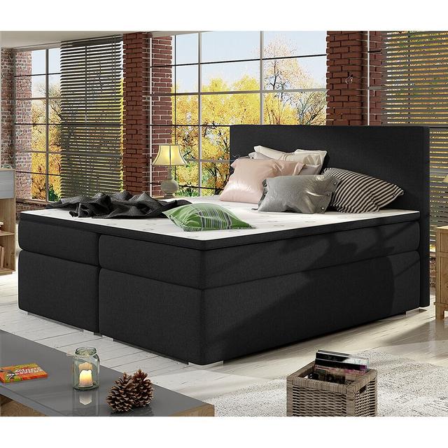 Boxspringbett Doster mit Topper und Bettkasten Metro Lane Farbe: Schwarz, Größe: 180 × 200 cm on Productcaster.