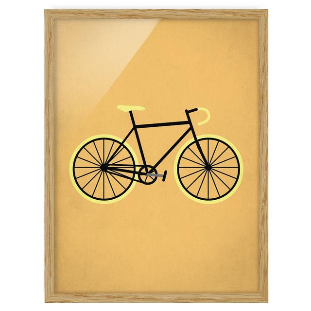 Bicycle in Yellow - Picture Frame Graphic Art Marlow Home Co. Size: 40cm H x 30cm W x 2cm D, Frame Option: Brown Framed on Productcaster.