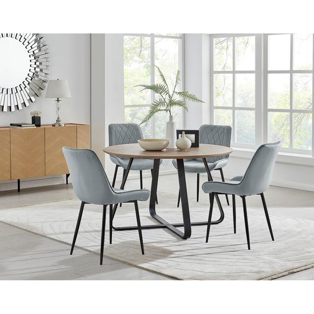 Venedocia Round Wood Effect Dining Table & 4 Luxury Velvet Dining Chairs Fairmont Park Chair Colour: Grey/Black on Productcaster.