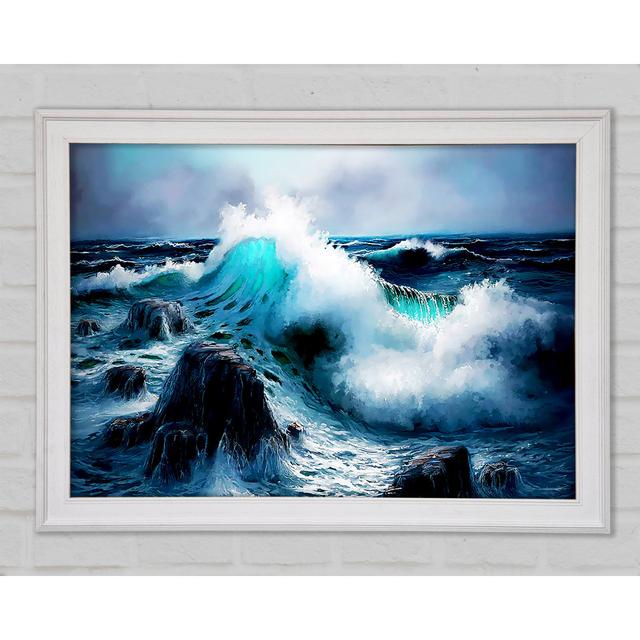 Waves Crashing On The Ocean Rocks Gerahmter Druck Wandkunst Haus am Meer Größe: 59,7 cm H x 84,1 cm B x 1,5 cm T, Format: Poster mit weißem Rahmen on Productcaster.