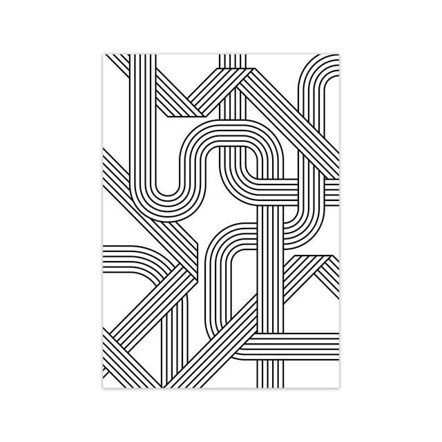 Black And White Abstract Lines - Print Norden Home Frame Option: No Frame, Size: 29.7cm H x 21cm W x 4cm D on Productcaster.